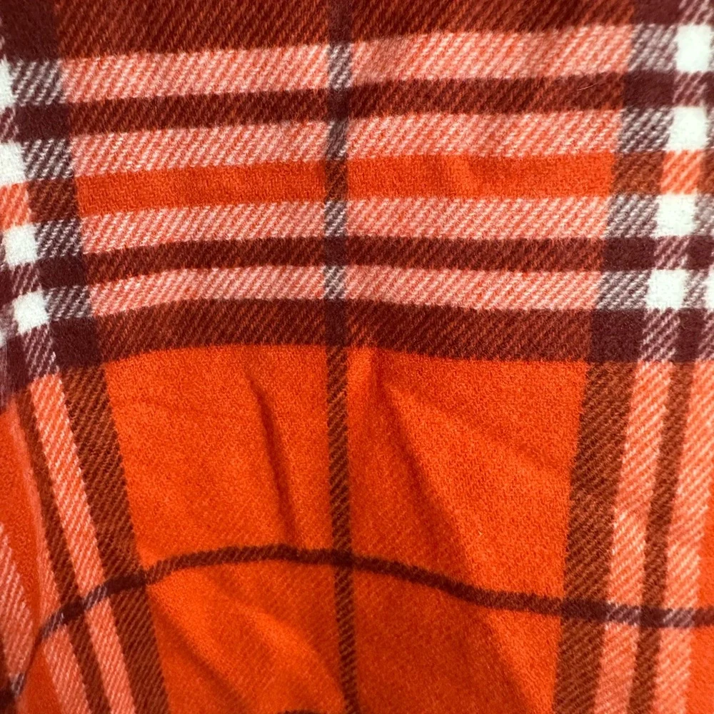 Orange Plaid Scarf Fringe Cashmere- Like Unisex